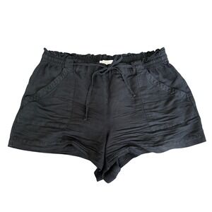Loft Black Linen Blend Paperbag Waist Drawstring Shorts Womens XL Relaxed